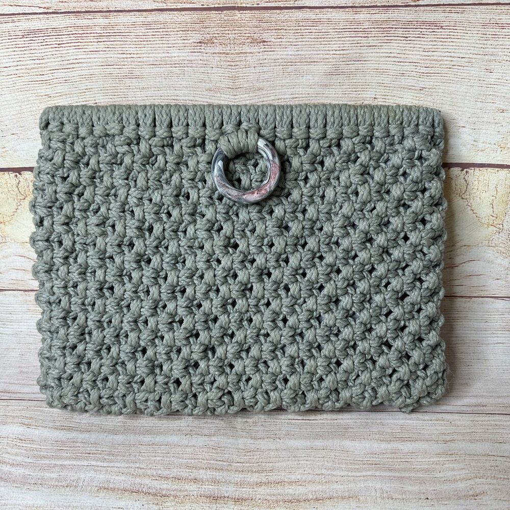 Vintage Marbella Gray Macramé 70s Chunky Rope Flex Frame Clutch Purse Handbag